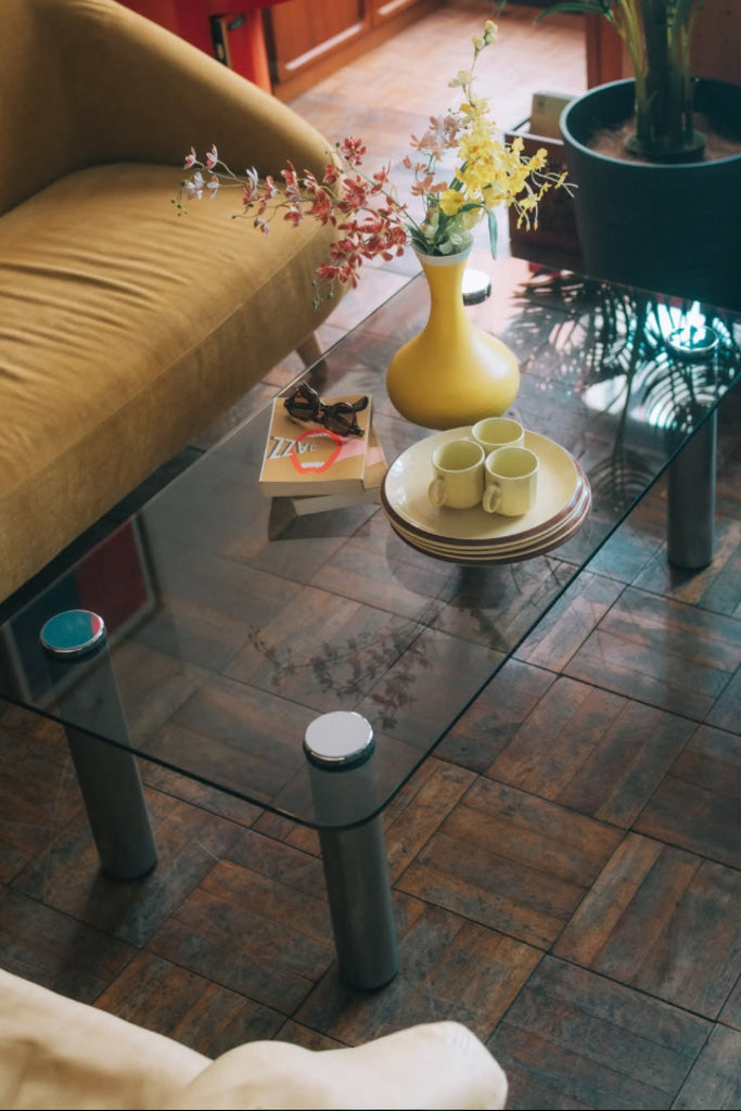 長方形ガラスローテーブル