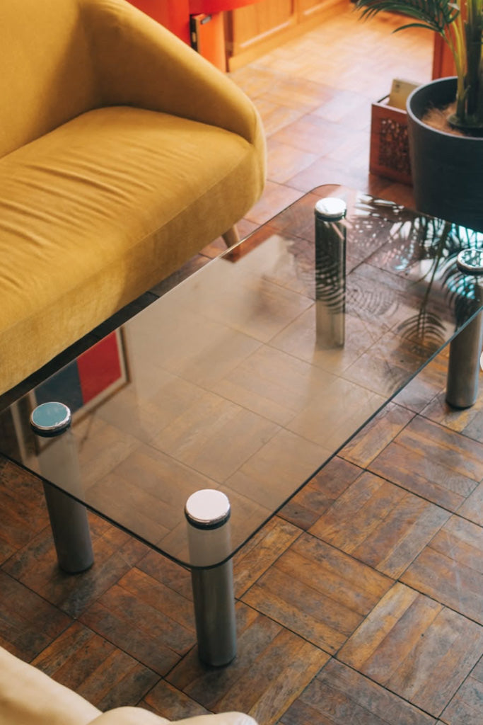 長方形ガラスローテーブル