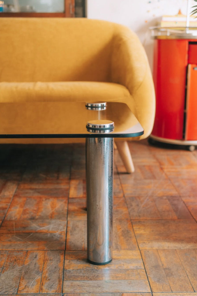 長方形ガラスローテーブル