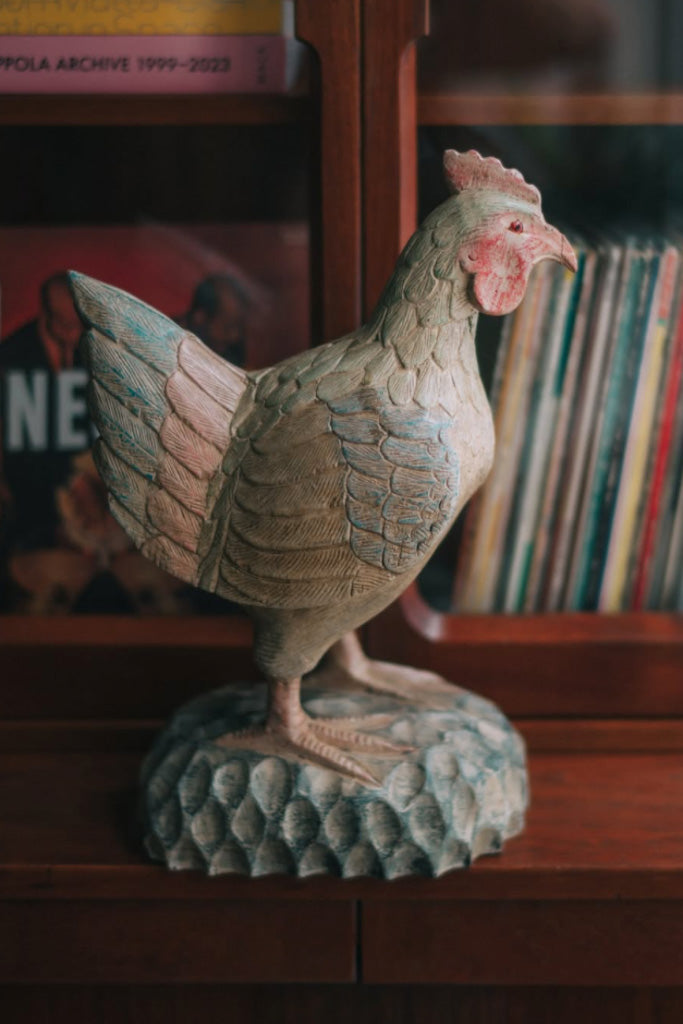 ニワトリ 木彫りのオブジェ